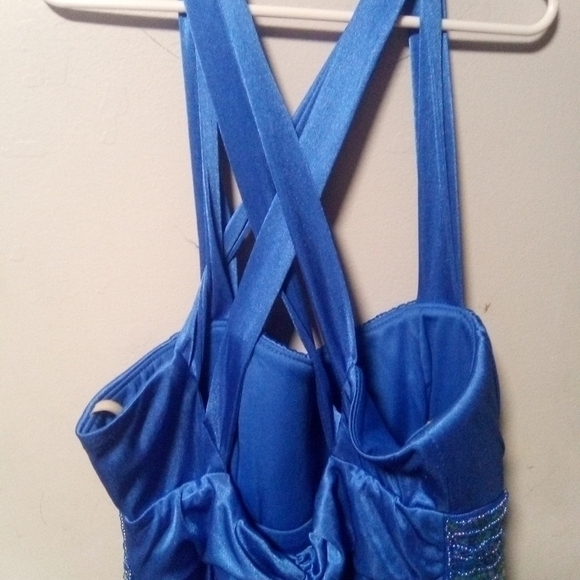 MY Michelle beautiful blue sequin prom or evening bubble hem dress. Size Small. - Picture 2 of 8